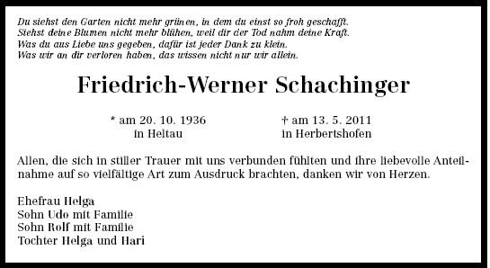 Schachinger Friedrich 1936-2011 Todesanzeige